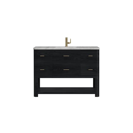 James Martin Vanities Lucian 48" Single Vanity, Carbon Oak w/ 3 CM Victorian Silver Quartz Top D704-V48-CBO-3VSL